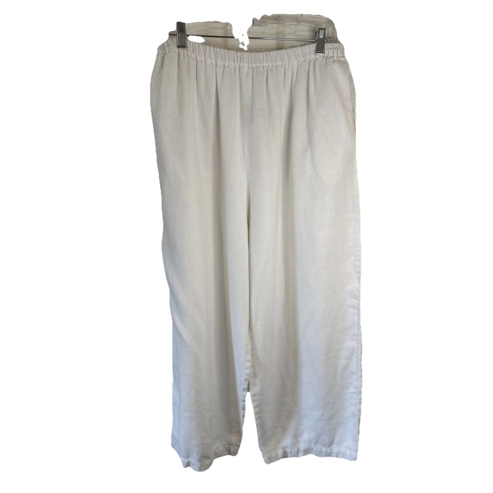 Vintage Linen Pants Women What's Up Black Elastic Waist Wide Leg Lagenlook Large